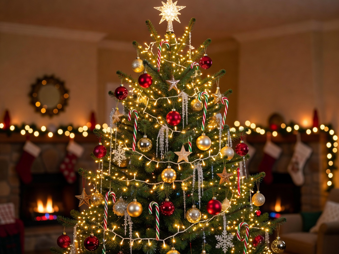 Christmas tree beautifully adorned with glowing holiday lights