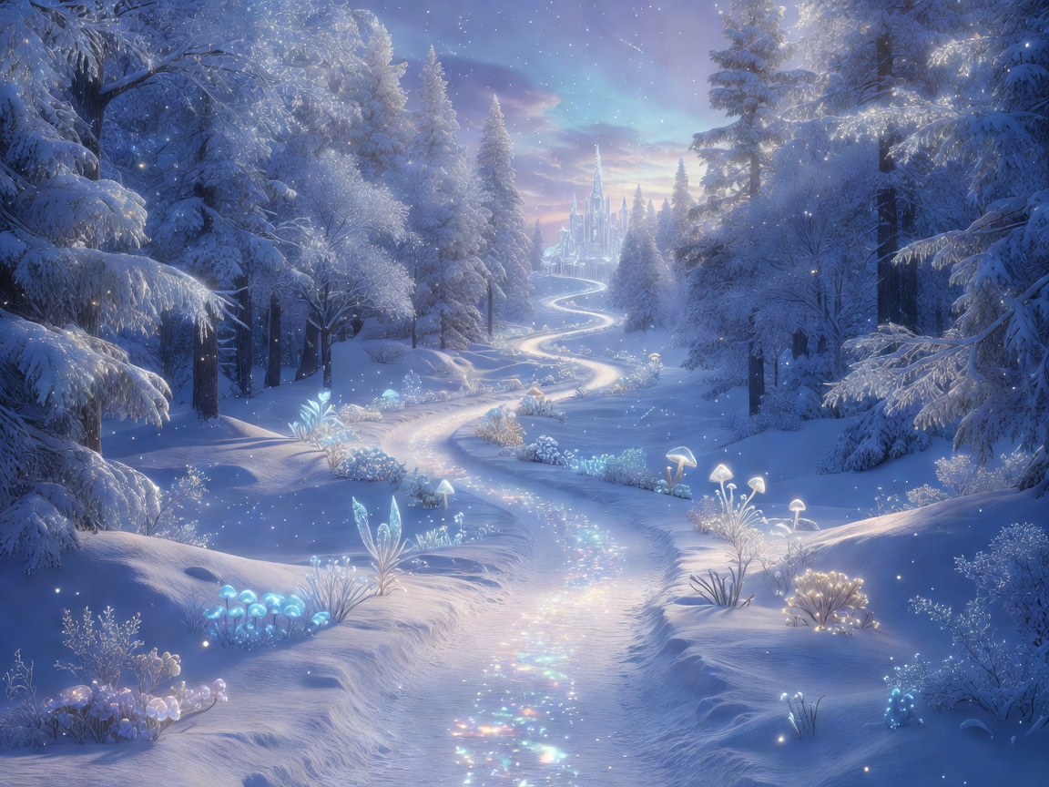 Magical winter wonderland path representing the progress map